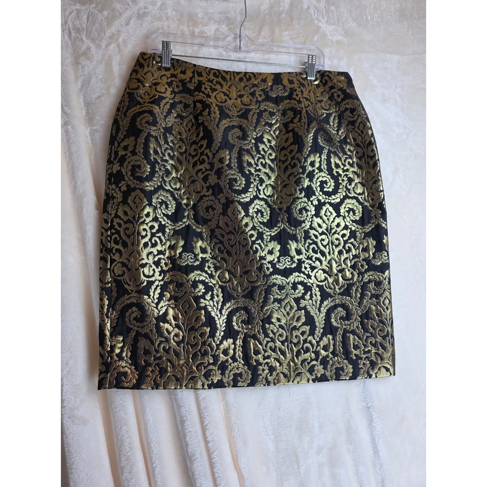 Sunny Leigh Black Gold Brocade Jacquard Pencil Skirt Women's Size 12 NWT